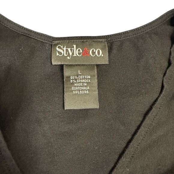 Style & Co black V neck Twist detail front 3/4 sleeve jersey top size Large - Picture 6 of 7